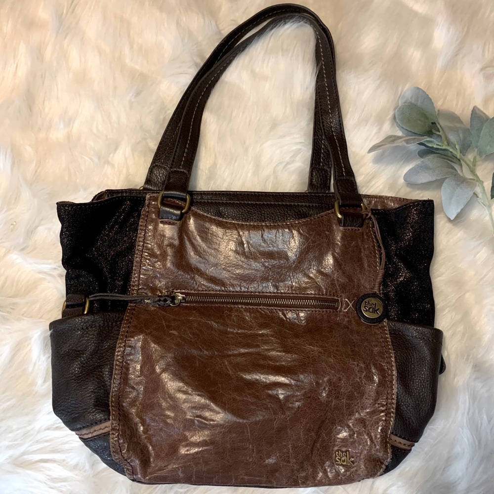 The Sak Kendra Satchel Bag Tobacco Leather Glitter
